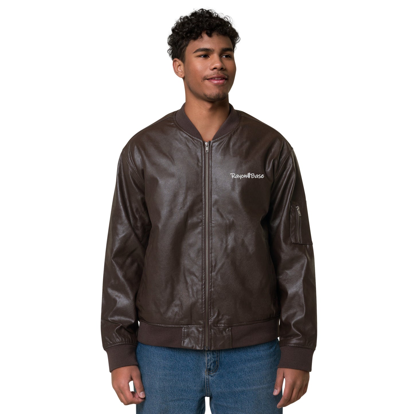 RayonBase Logo PU Leather Bomber Jacket